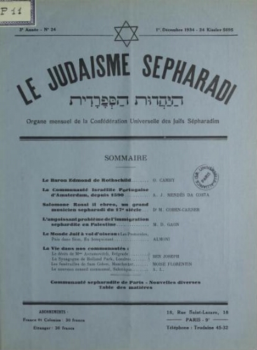 Le Judaïsme Sephardi N°24 (01 décembre 1934)